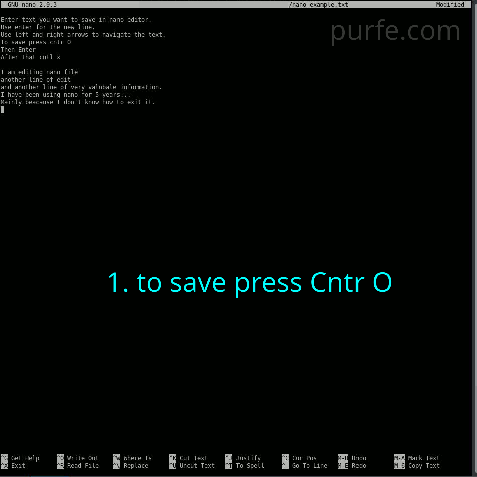 how to edit, save and exit nano editor step-by-step gif