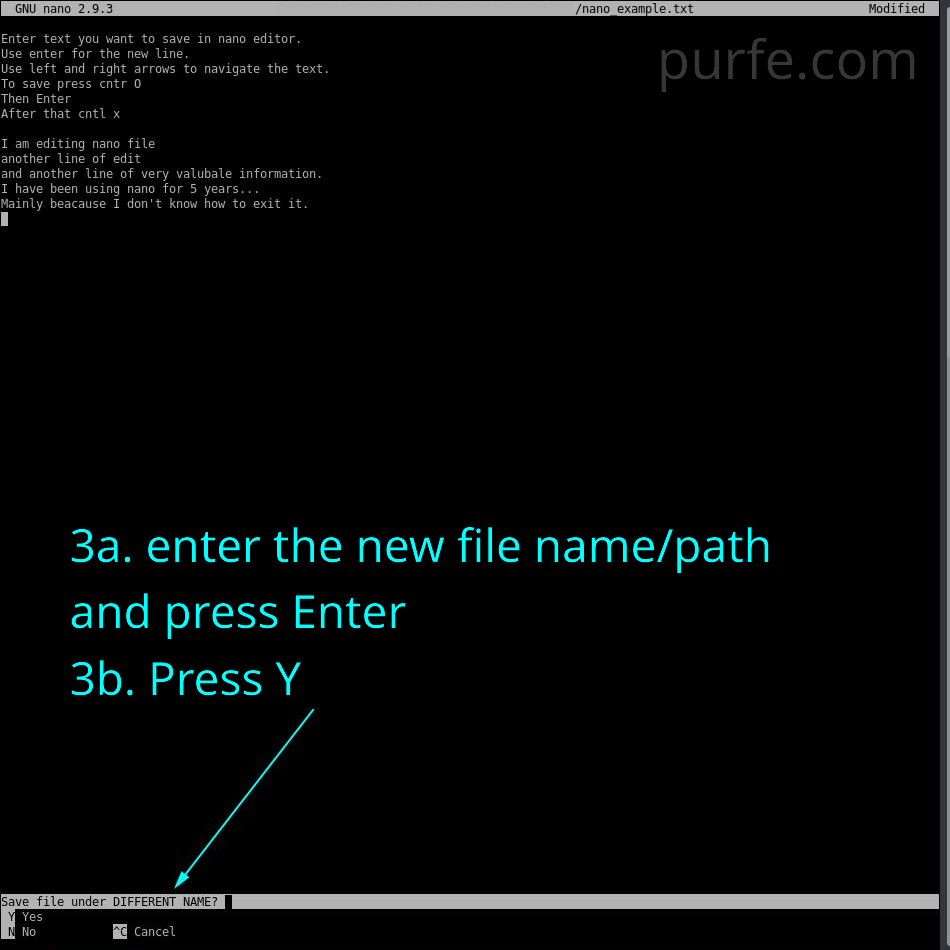 Step 3a, 3b. Change file name, press Enter and then Y