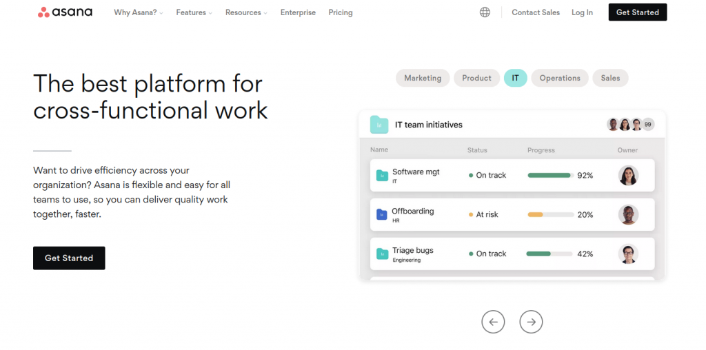 Asana front page screenshot